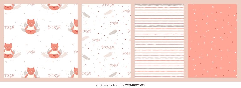 Сhildish seamless pattern with cute cats, kids print. Yoga-cat  background, cute vector texture for kids bedding,  wallpaper, wrapping paper, textile, t-shirt print