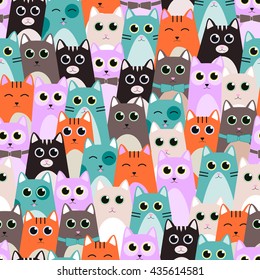 Seamless pattern with cute cats for kids. Vector illustration