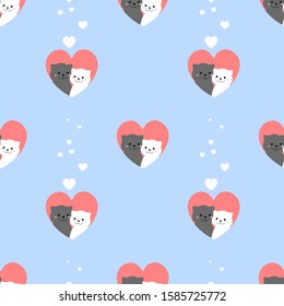 Seamless pattern with cute cats in love