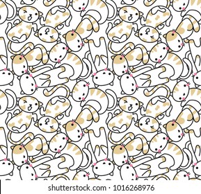 Seamless pattern, cute cats on white background illustration vector.