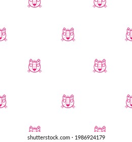 Seamless pattern with cute cats on white background. Funny animals wallpaper. Vector doodle kittens print.