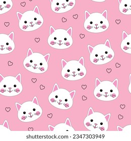 Seamless pattern with cute cats on pink background. Vector illustration. Texture for print, textile, packaging.