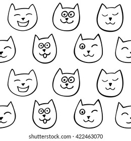 Seamless pattern with cute cats on a white background. 