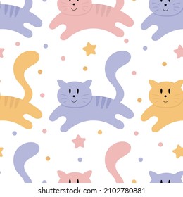 seamless pattern of cute cats in pastel colors