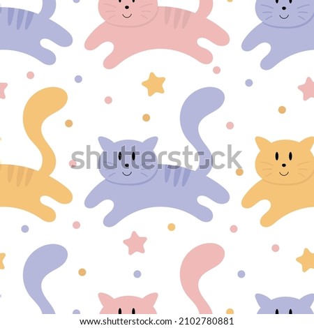 seamless pattern of cute cats in pastel colors
