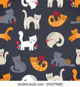 Seamless pattern with cute cats. Perfect for wallpapers, pattern fills, web page backgrounds, surface textures, textile. 