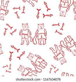 Seamless pattern with cute cats. Pet animal vector illustration. Pattern for products for children. Red line illustration. Doodle style.