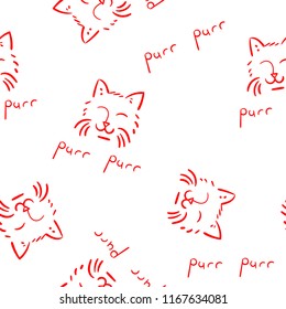 Seamless pattern with cute cats. Pet animal vector illustration. Pattern for products for children. Red line illustration. Doodle style.
