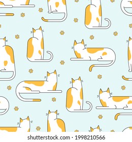 Seamless pattern with cute cats.  Simple vector repeating texture. Illustration for wallpapper, textile and etc. Blue background