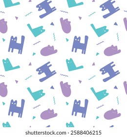 Seamless pattern with cute cats in simplicity doodle style. 