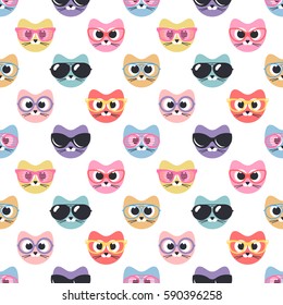 Seamless pattern with cute cats with sunglasses