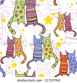  seamless pattern with cute cats. vector illustration