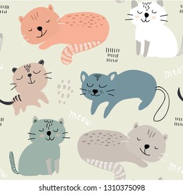 seamless pattern with cute cats. vector illustration for textile,fabric