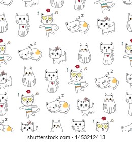 seamless pattern of cute cats, vector illustration, doodle style wallpaper