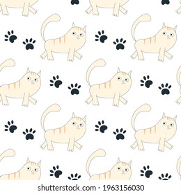 Seamless pattern with cute cats. Vector illustration