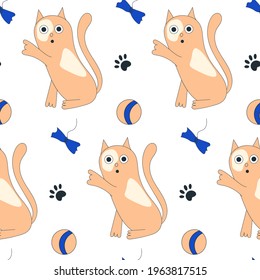 Seamless pattern with cute cats. Vector illustration