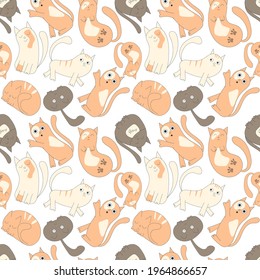Seamless pattern with cute cats. Vector illustration