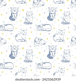 seamless pattern of cute cats, vector illustration