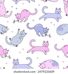 Seamless pattern with cute cats. Vector illustration.