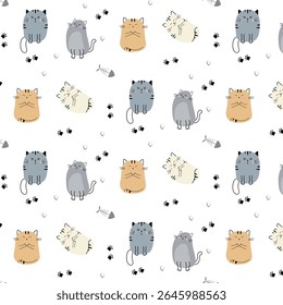 Seamless pattern with cute cats. Vector print for baby bedding. Wallpaper for children's room. Printable templates