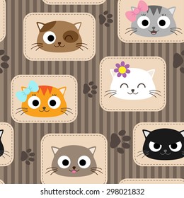 Seamless pattern with cute cats. Vector illustration