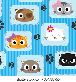 Seamless pattern with cute cats. Vector illustration