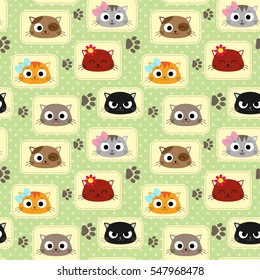 Seamless pattern with cute cats. Vector illustration