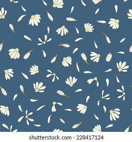 Seamless pattern with cute chamomile flowers