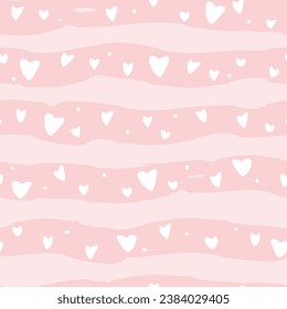 Seamless pattern with cute chaotic hearts. Delicate print for Valentine's Day. Vector graphics.