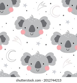 Seamless pattern cute character - animal baby koala. Vector print for baby shower. Printable templates. Vector pattern with rabbit.