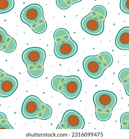 seamless pattern with cute character avocado in glasses, cartoon illustration in flat style, print for clothing, textiles