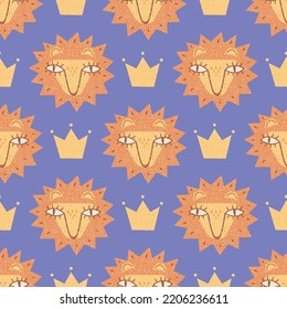 Seamless pattern with cute character lion king.