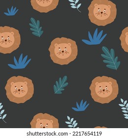 Seamless pattern with cute character lion. Cute vector illustration for kids - lion. Ideal print for fabrics, textiles and gift wrapping Baby Shower,