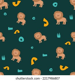 Seamless pattern with cute character lion. Cute vector illustration for kids - lion. Ideal print for fabrics, textiles and gift wrapping Baby Shower.