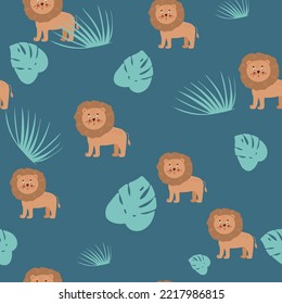 Seamless pattern with cute character lion. Cute vector illustration for kids - lion. Ideal print for fabrics, textiles and gift wrapping Baby Shower