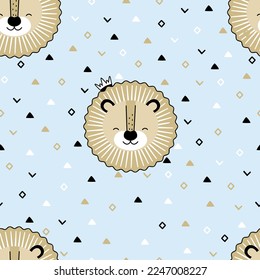 Seamless pattern with cute character lion. Ideal print for fabrics, textiles and gift wrapping Baby 