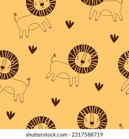 Seamless pattern with cute character lion. Cute vector illustration for kids - lion. Ideal print for fabrics, textiles and gift wrapping Baby Shower