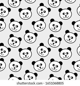 Seamless pattern of cute character of panda in flat minimalist style