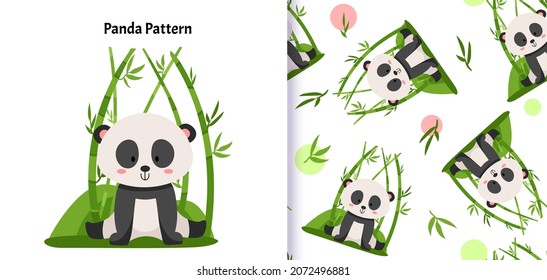 Seamless pattern with cute character Panda. Cute vector illustration for kids. Can be used for textiles print  and gift wrapping Baby Shower. Vector cartoon illustration