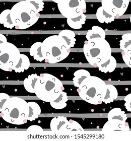 Seamless pattern. Cute character - sleeping animal baby Koala bear. Vector print for baby shower.