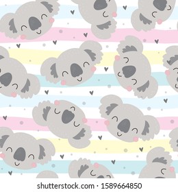 Seamless pattern. Cute character - sleeping animal baby Koala bear. Vector print for baby shower.