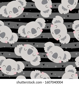 Seamless pattern. Cute character - sleeping animal baby Koala bear. Vector print for baby shower.