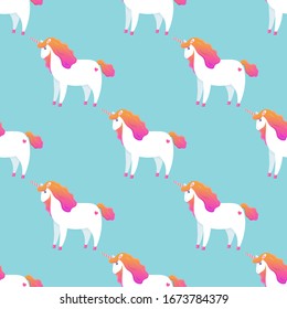 Seamless pattern with cute character unicorn. Vecor with magic animal. Print for Baby