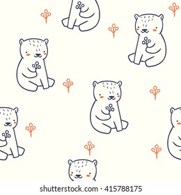 seamless pattern with cute characters. small teddy bear outdoor