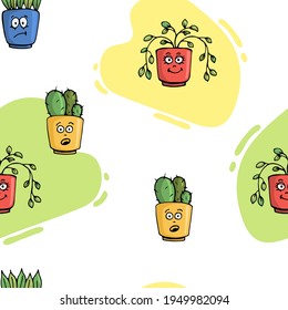 Seamless pattern with cute characters. Vector background with flower slides. Pattern for decorating children's goods, textiles, gift wrapping, stationery, interior design.