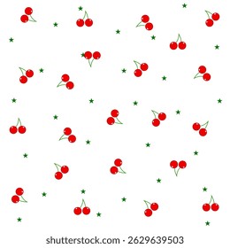 Seamless pattern with cute cherries. Cherry isolated on white background. Cherry healthy vitamins.