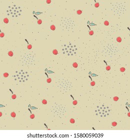 Seamless Pattern with Cute Cherries on cute background. Scandinavian Style. 