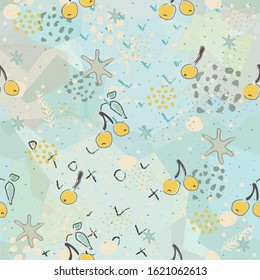 Seamless Pattern with Cute Cherries on cute background. Scandinavian Style. 