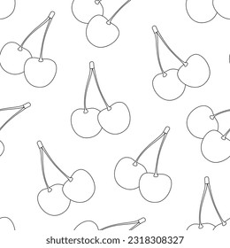 Seamless Pattern with Cute Cherries. Trendy Cartoon Texture.  Vector Illustration Coloring Book Page