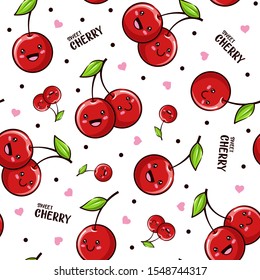 Seamless Pattern Cute Cherry Cartoon Illustration